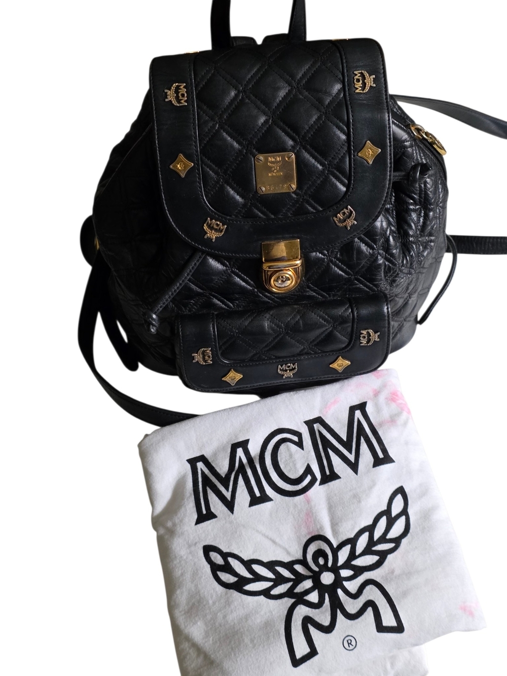 MCM Quilted Leather Black Backpack with Gold Hardware & Dustbag - Picture 3 of 16